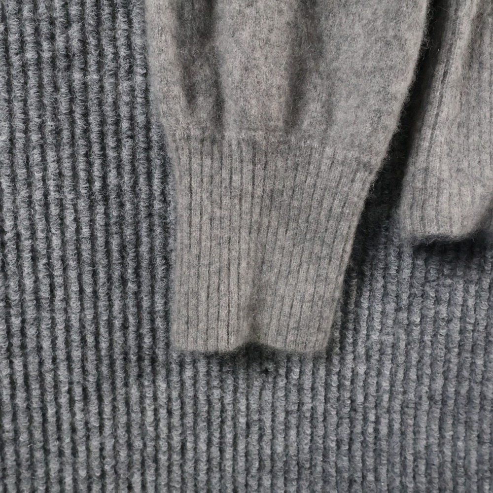 U-Knit Pure Cashmere Women's XL Gray Flannel Puff Sleeve Ribbed Pullover Sweater - Picture 5 of 9